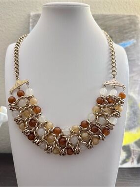 Mixit Gold-Tone Chain Necklace with Brown and Cream Beads